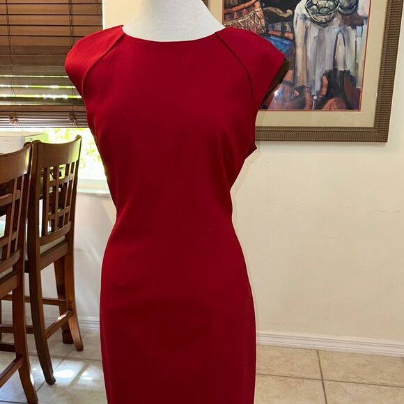 Tahari Elegant Red Cap Sleeve Dress Size 12 - Picture 3 of 10